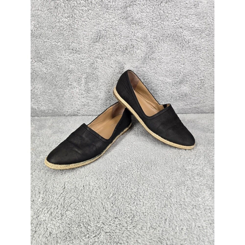 Franco Sarto Dallie Satin Espadrille Flat Loafer Black Tan Women's sz 7.5